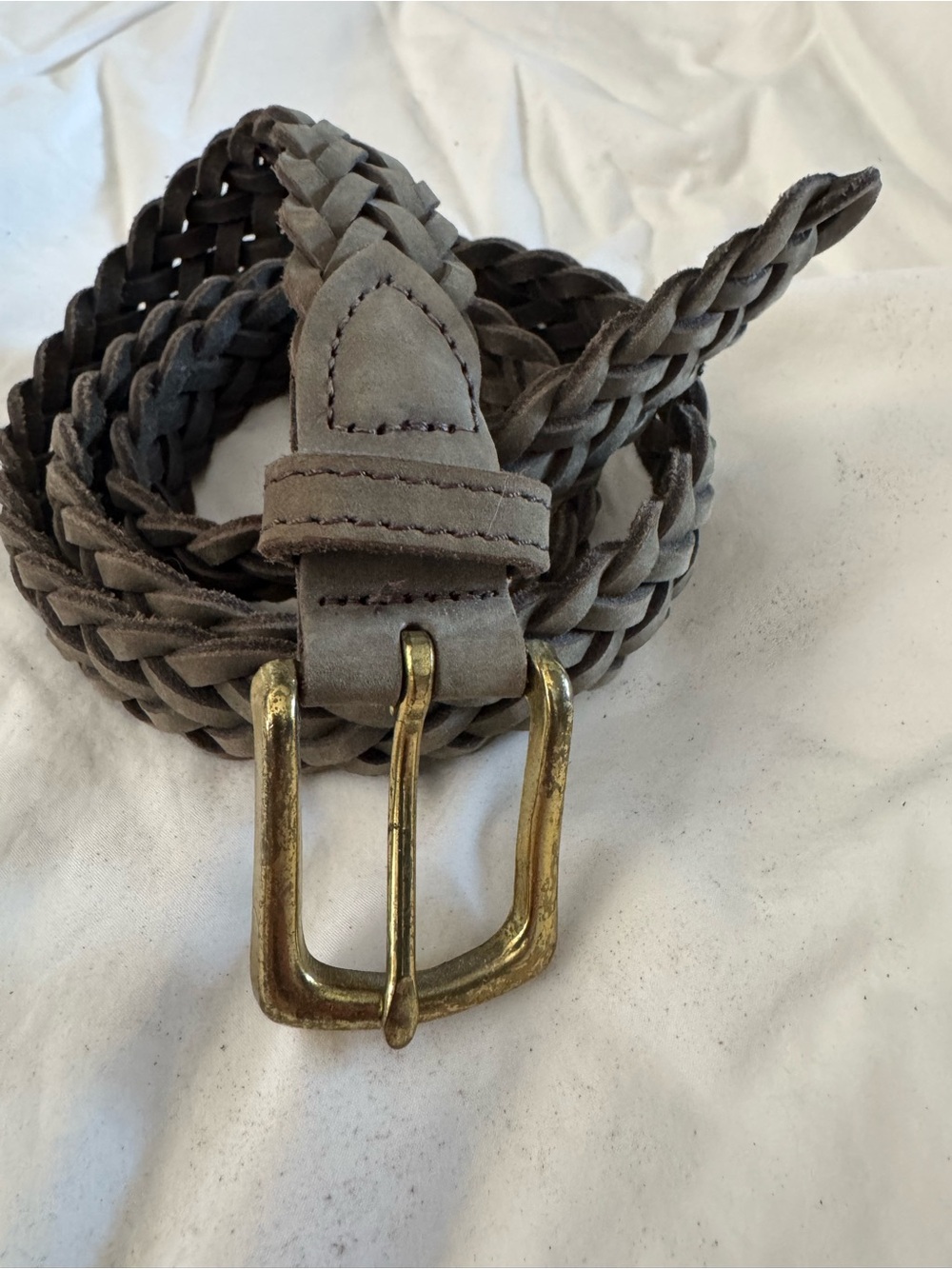 Braided Suede Women’s Belt in Taupe with Antiqued Gold Buckle